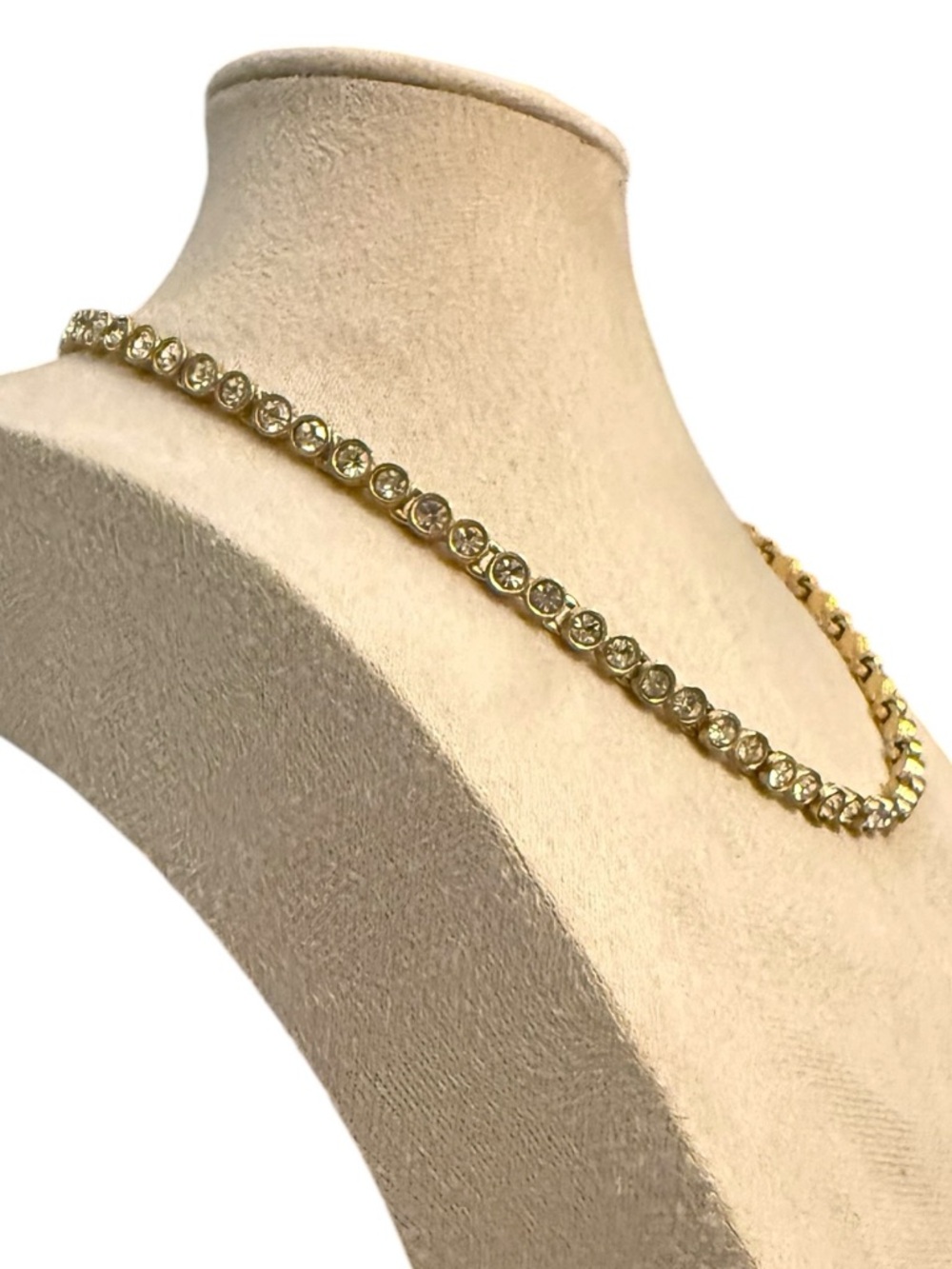 Gold Toned Crystal Tennis Necklace with clear crystals - Picture 3 of 7
